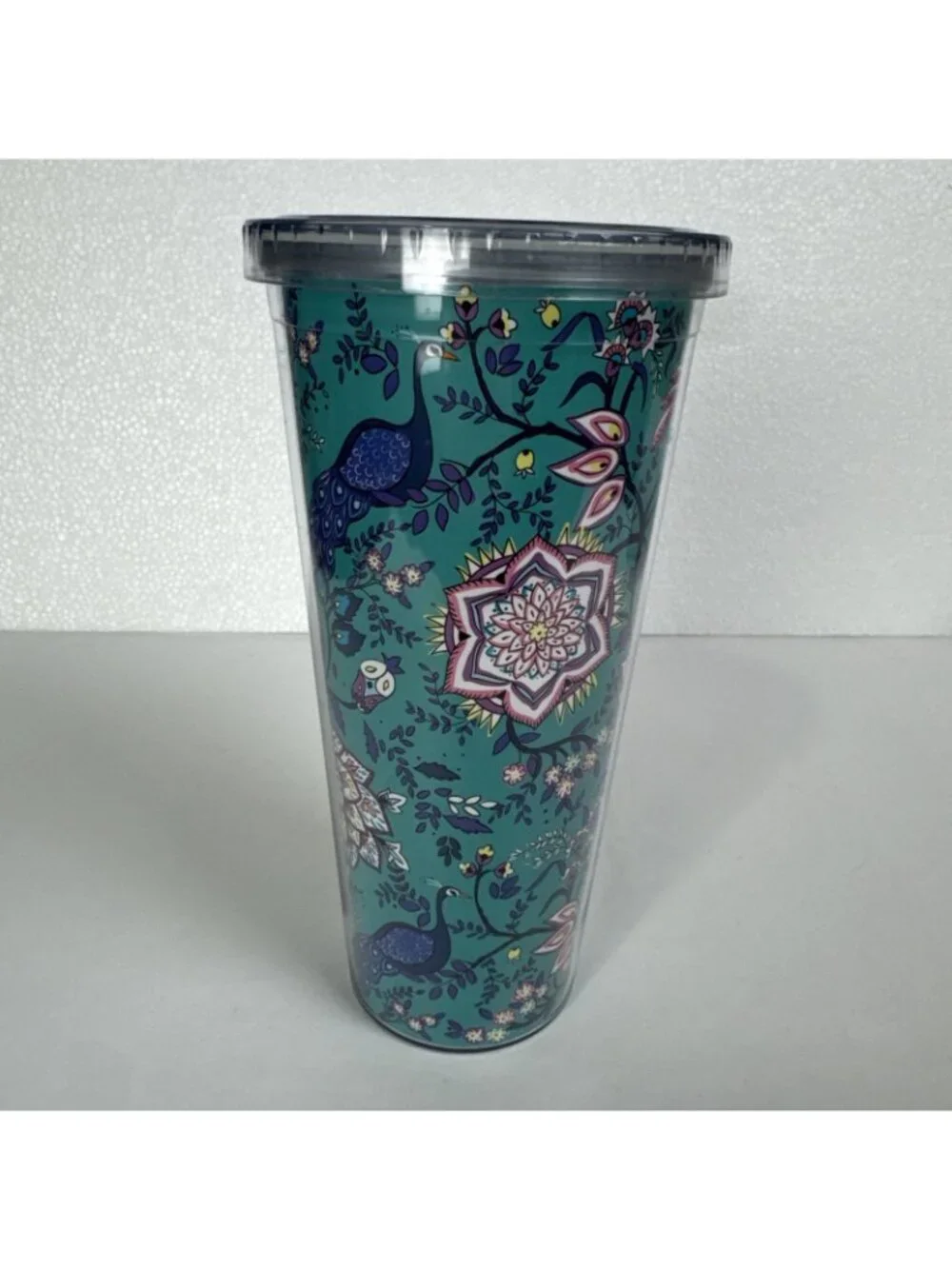 Vera Bradley Peacock Garden 24oz Travel Tumbler No Straw Acrylic Outlet